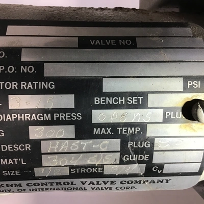 K&M Globe Style Control Valve Stainless Steel 1″ Valve Body