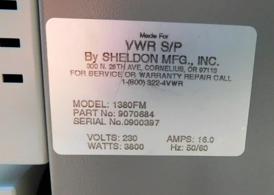 USED VWR SCIENTIFIC OVEN 1380 FM