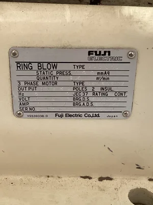 FUJI Electric VFC505A Regenerative Air Ring Blower 1-1/2″ 1.5kW 700mmAq 460V 3PH