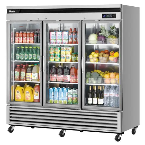 Turbo Air TSR-72GSD-N 81 7/8" Three Section Reach In Refrigerator, (3) Left/Right Hinge Glass Doors, 115v