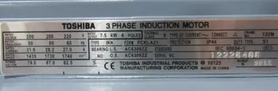 NEW TOSHIBA IKK-FCKLA21 MOTOR 200-220V 7.5KW IKKFCKLA21