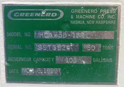 USED 1999 GREENERD PRESSES GREENERD HCA-50-18R PRESS