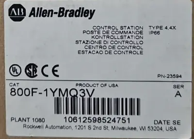 Allen Bradley 800F-1YMQ3V Control Station loc4C23