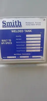 USED 2018 SMITH INDUSTRIES 750BBL VERTICAL TANK