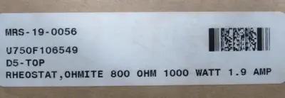 NEW OHMITE 66700 RHEOSTAT 800 OHM 0543 U750F106549