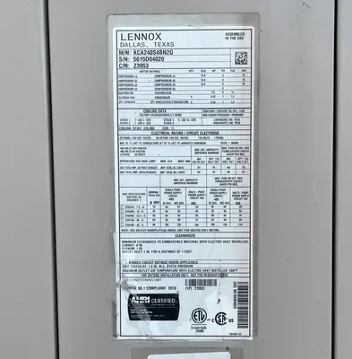 Used 2015 LENNOX KCA240S4BN2G HVAC Parts and Equipment British Columbia CA | Lenmark #242777