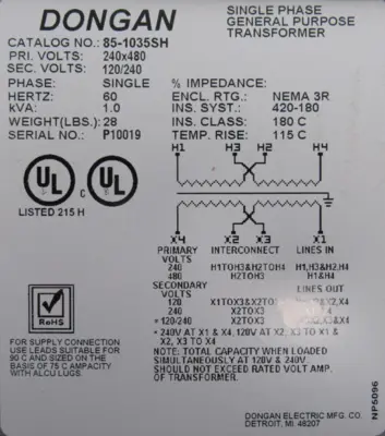 NEW DONGAN 85-1035SH TRANSFORMER 851035SH