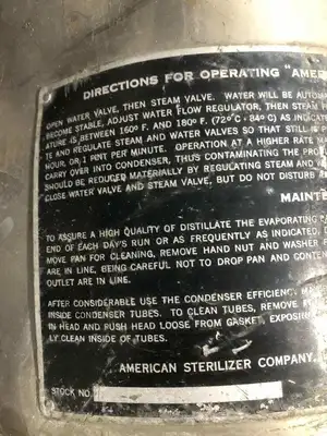 American Sterilizer Co. SS Water Still 7-1/2 GPH @ 160-180°F