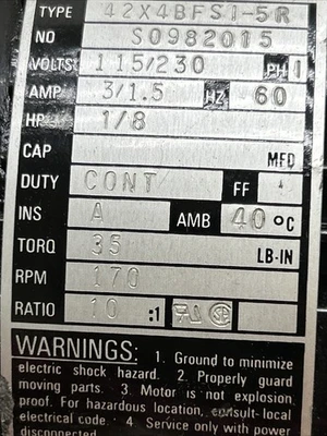USED BODINE ELECTRIC 42X4BFSI-5R