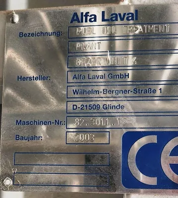 (2) Alfa-Laval fuel oil treatment plants.