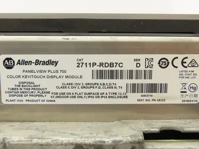 Allen Bradley 2711P-B7C4A8 PanelView Plus 700 Graphic Touch Terminal 2711P-RDB7C