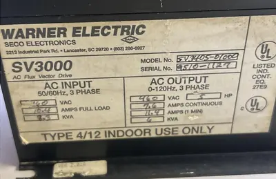 USED WARNER ELECTRIC SV3405-01000