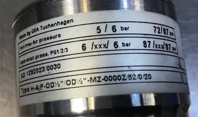 GEA Tuchenhagen H-A/P-OD1/2"/OD1/2"-MZ-0000Z/52/0/20 6B