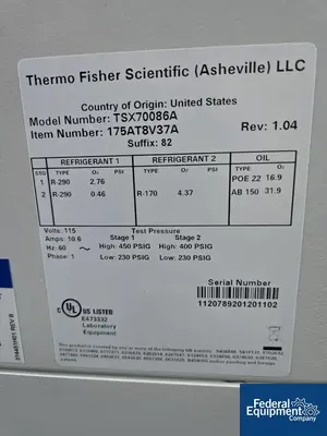 USED ThermoFisher Scientific Thermo Fisher Scientific ULT Freezer, Model TSX70086A