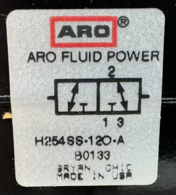 NEW ARO FLUID POWER H-254-SS-120-A POPPET VALVE 3-WAY 1/2" 120VAC H254SS-120-A