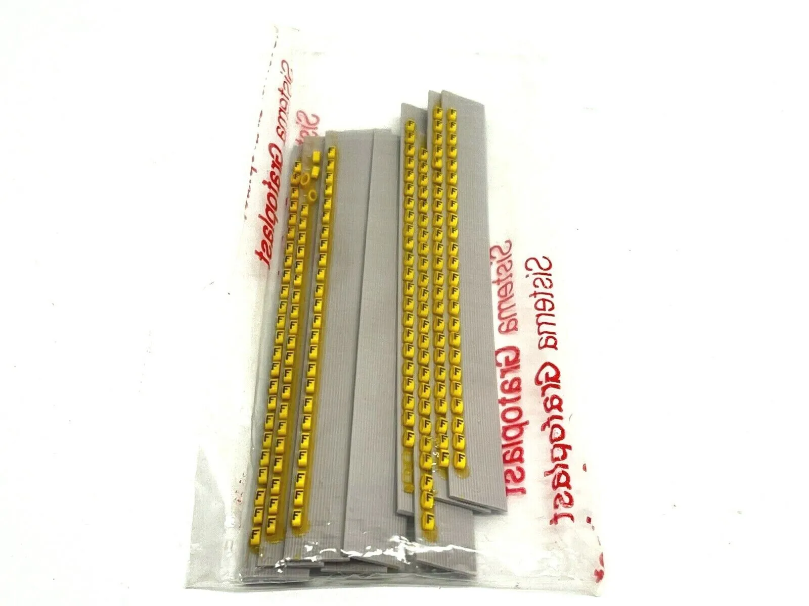 117 | Grafoplast  Wire Markers F Black on Yellow 10 Strips 9TFX16 - New
