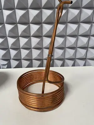 USED 21' COILED SPIRAL COPPER WIRE FOR IMMERSION 3/8" OD W/ 12 LITER VESSEL 10" SANITARY FITTING