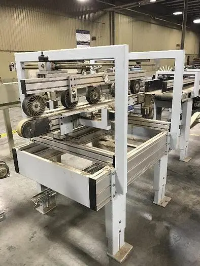 2 INCH WIDE x 6 FT LONG SMALL BELT FEED CONVEYOR WITH ADJUSTABLE GUIDE & 5-ROLLER HOLD DOWN SYSTEM