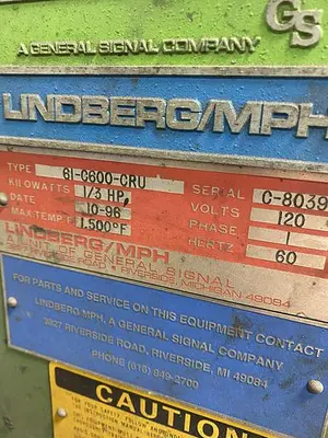 USED LINDBERG MPH 61-C600-CRU NATURAL GAS FIRED CRUCIBLE MELTING FURNACE