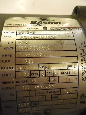 NEW BOSTON GEAR GUTB-B BRAKE MOTOR 3/4 H.P. 1725 R.P.M. GUTBB