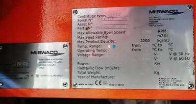 (2) Swaco CD 518 HV FHD oilfield decanter centrifuges, Duplex SS.