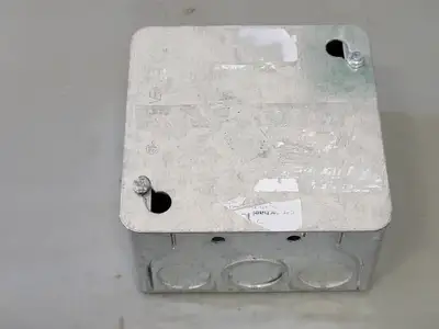 Square Outlet Box with Cover, Steel, 4X4X2-1/4, 14 Knockouts