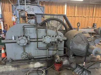20" WIDE X 22" ROLL DIAMETER 4-HI BLISS 100 HP POWERED ROLLING MILL. STOCK # 0886025