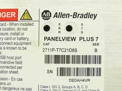 Allen Bradley 2711P-T7C21D8S PanelView Plus 7 Touch HMI 24VDC Control Panel
