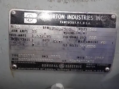 General Electric 20 Hp Dc Motor