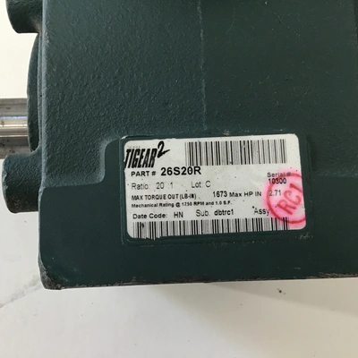 Dodge Tigear 26520R Gear Reducer Ratio 20:1 Mechanical Rating 1750RPM