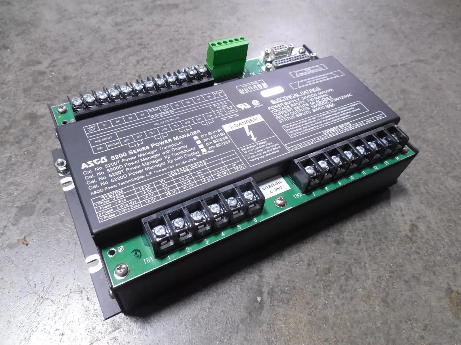 ASCO 5200T Power Manager Transducer Series 5200 629168 Used