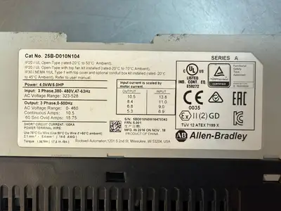 Allen Bradley Powerflex 525 25B-D010N104 /A 4.0kW 5.0HP (8.4.4)