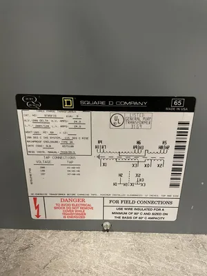 Square D 9T85FIS 9KVA Transformer 208V 208Y/120V 60Hz Type 3R