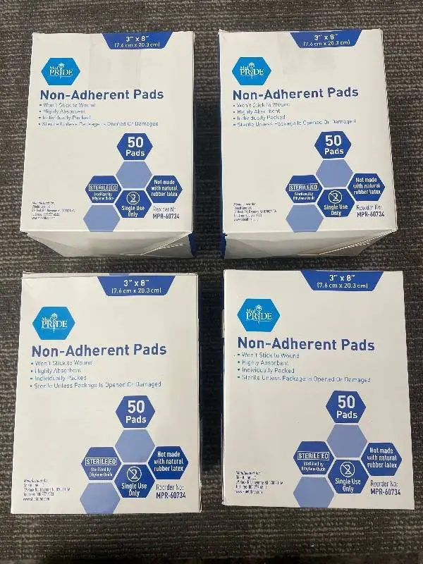 Med Pride Non-Adherent Pads - 3 in x 8 in, 50 Pads/Box, 4 Boxes