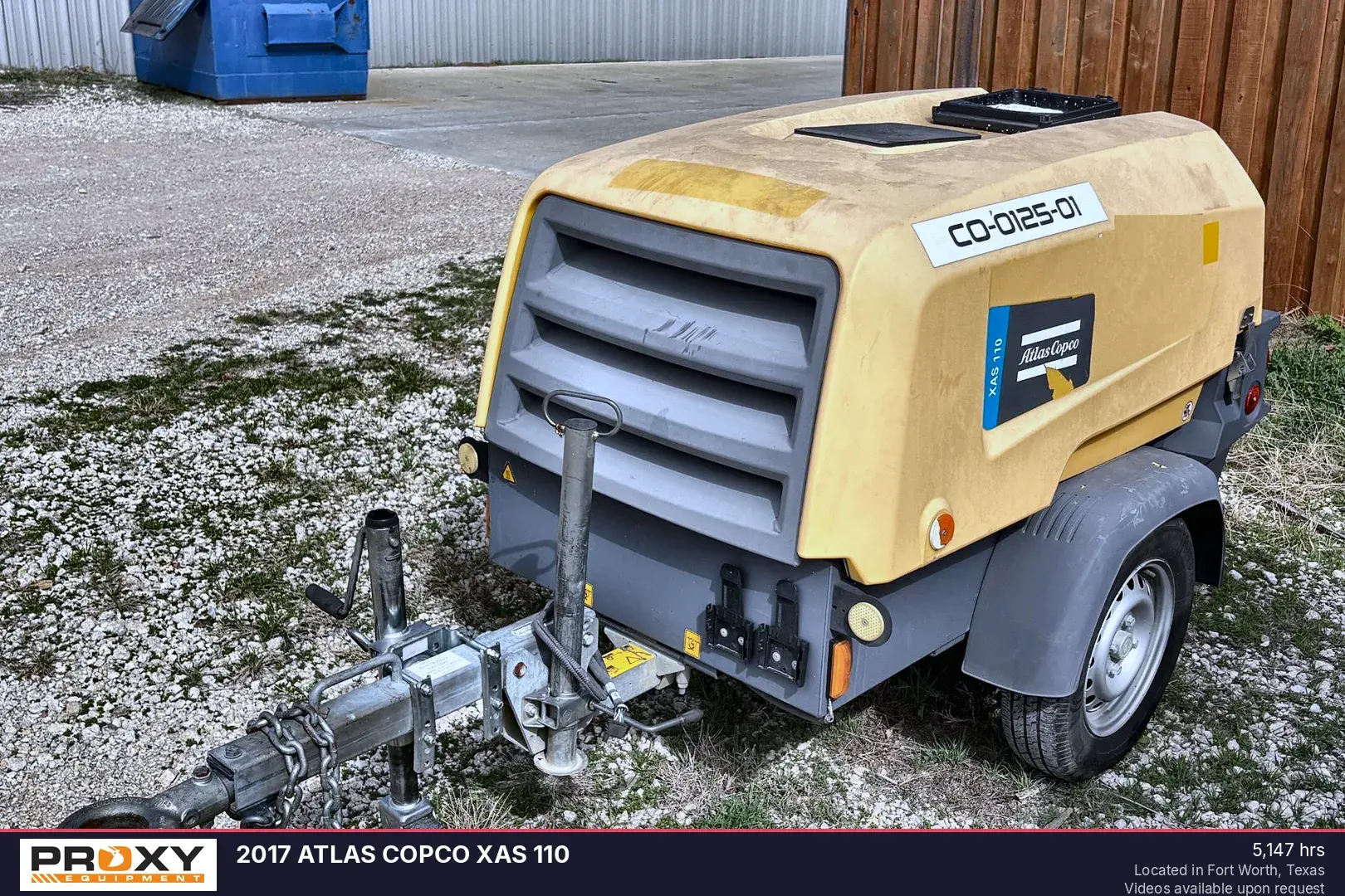 Used 2017 ATLAS COPCO XAS 110 Rotary Screw & Sliding Vane Air Compressors Texas US | Proxy Equipment #1385386