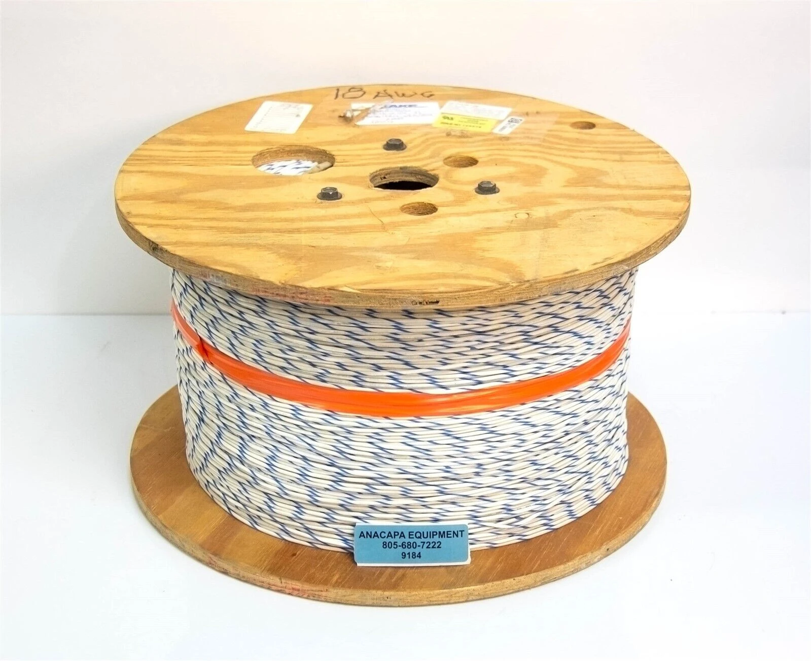 Blake 18-16-UL1015-96 Wire 18 AWG White/Blue Spiral Stripe 600V 5800 ft (9184)