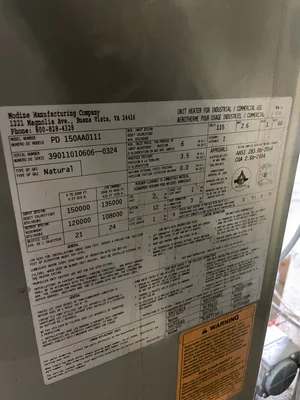 Modine PD 150AA0111 Natural Gas Unit Heater 120000/150000BTU 115V