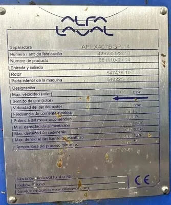 Alfa-Laval AFPX 407 BGP-14 fat separator, 316SS.