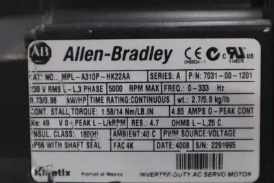 ALLEN BRADLEY MPL-A310P-HK22AA 7031-00-1201 SERVO MOTOR AB STOCK 4912-A