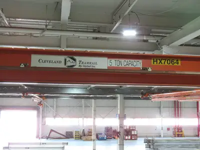 Cleveland Tramrail P&H 5 Ton Single Girder Underhung Bridge Crane 28' Span