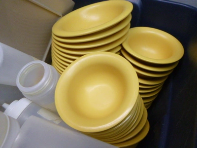 Tote of Bowls and Squeeze Bottles