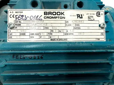 BROOK CROMPTON XXXXXSXXF2AAAX AC MOTOR 3PH 834RPM 480V STOCK S-113