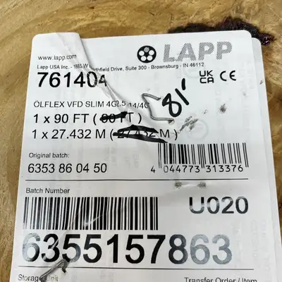 USED LAPP 81 FEET - OLFLEX VFD SLIM 4G2.5 14/4C 81-FT 4C 14 AWG BLACK