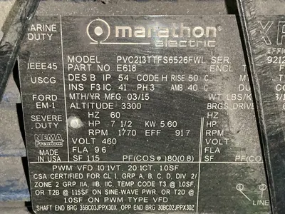 Used 2015 MARATHON ELECTRIC PVC213TTFS6526FWL Motors (misc) Ohio US | HGR 24 #1744245