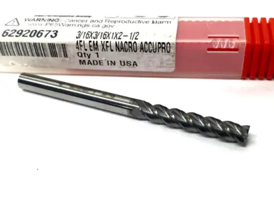 USED ACCUPRO SQUARE END MILL: 3/16" DIA, 1" LOC, 4 FLUTE, SOLID CARBIDE
