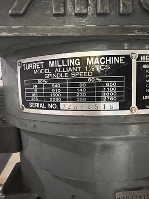 Used ALLIANT 1-1/2 TCS Vertical Mills Michigan US | iGAM Industrial Marketplace #1332333