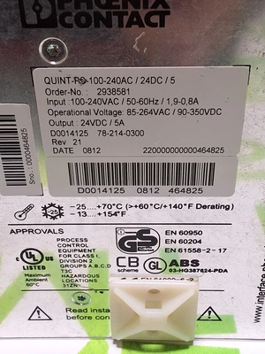 PHOENIX CONTACT QUINT-PS-100-240AC/24DC/5 SWITCHING POWER SUPPLY 2938581