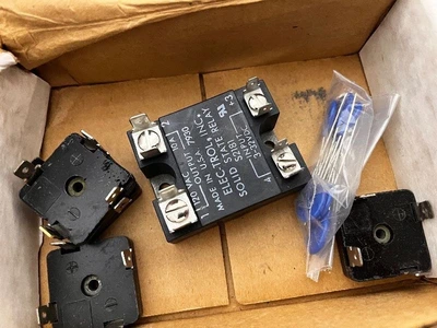 Box of Vintage and Modern Electronic Parts and Components Assortment