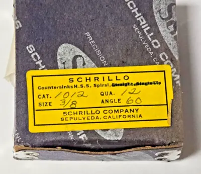 Schrillo 3/8" High Speed Steel Countersink 60 Degree #1012 USA Lot of 3