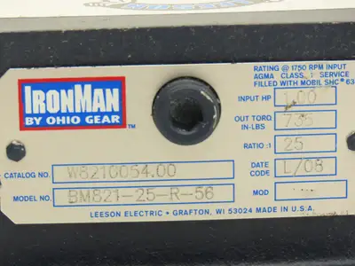 Leeson IronMan BM821-25-R-56 Worm Gearbox 25:1 Reducer 1Hp 70rpm 56C RH